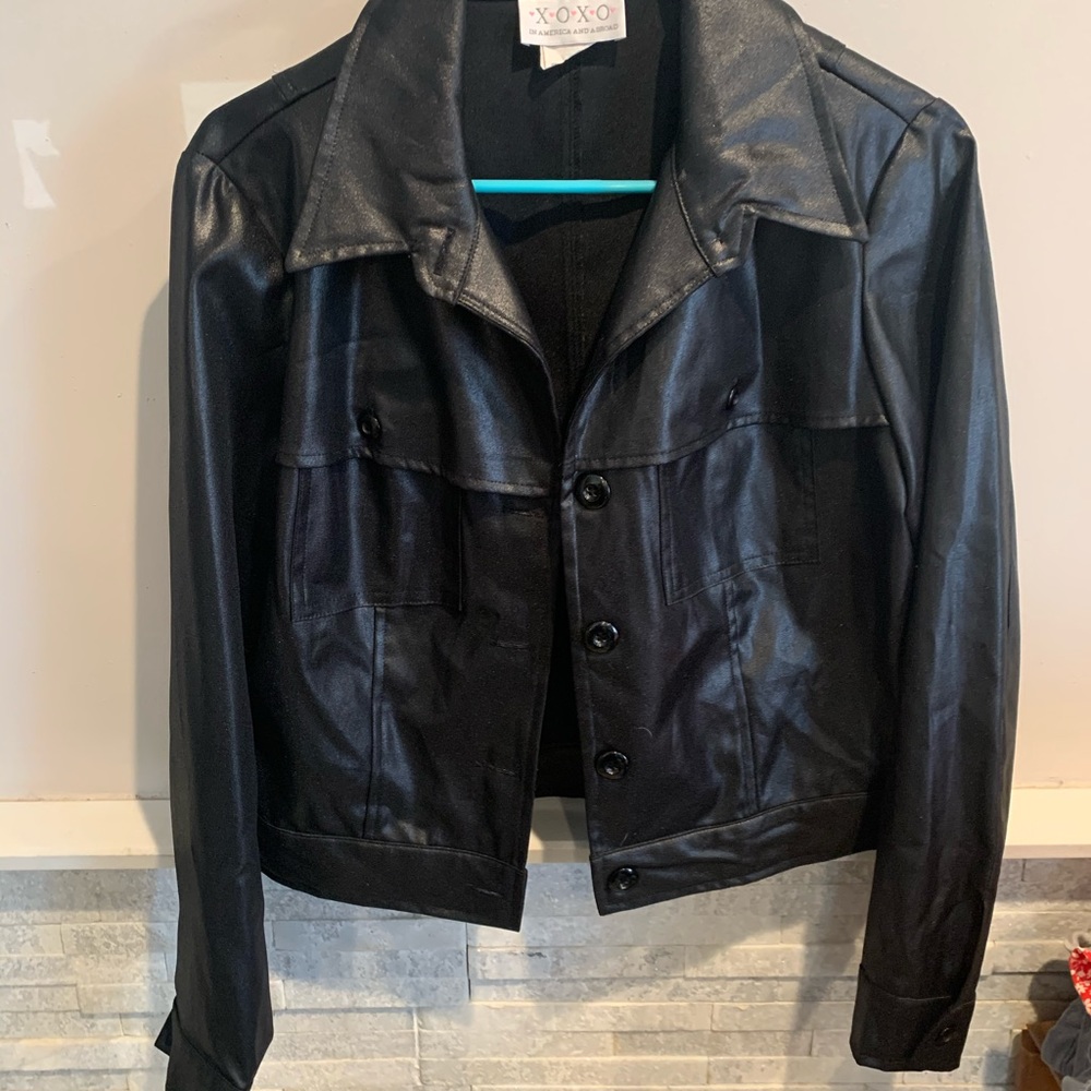 Black pleather button up jacket